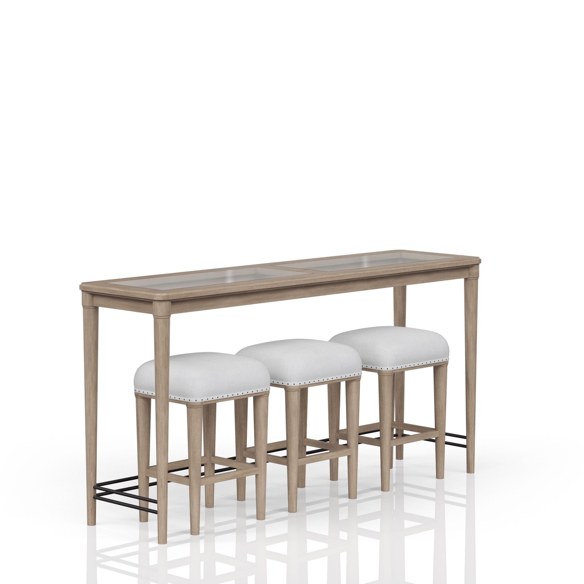 Frosted Glass Console Table With 3 Stools