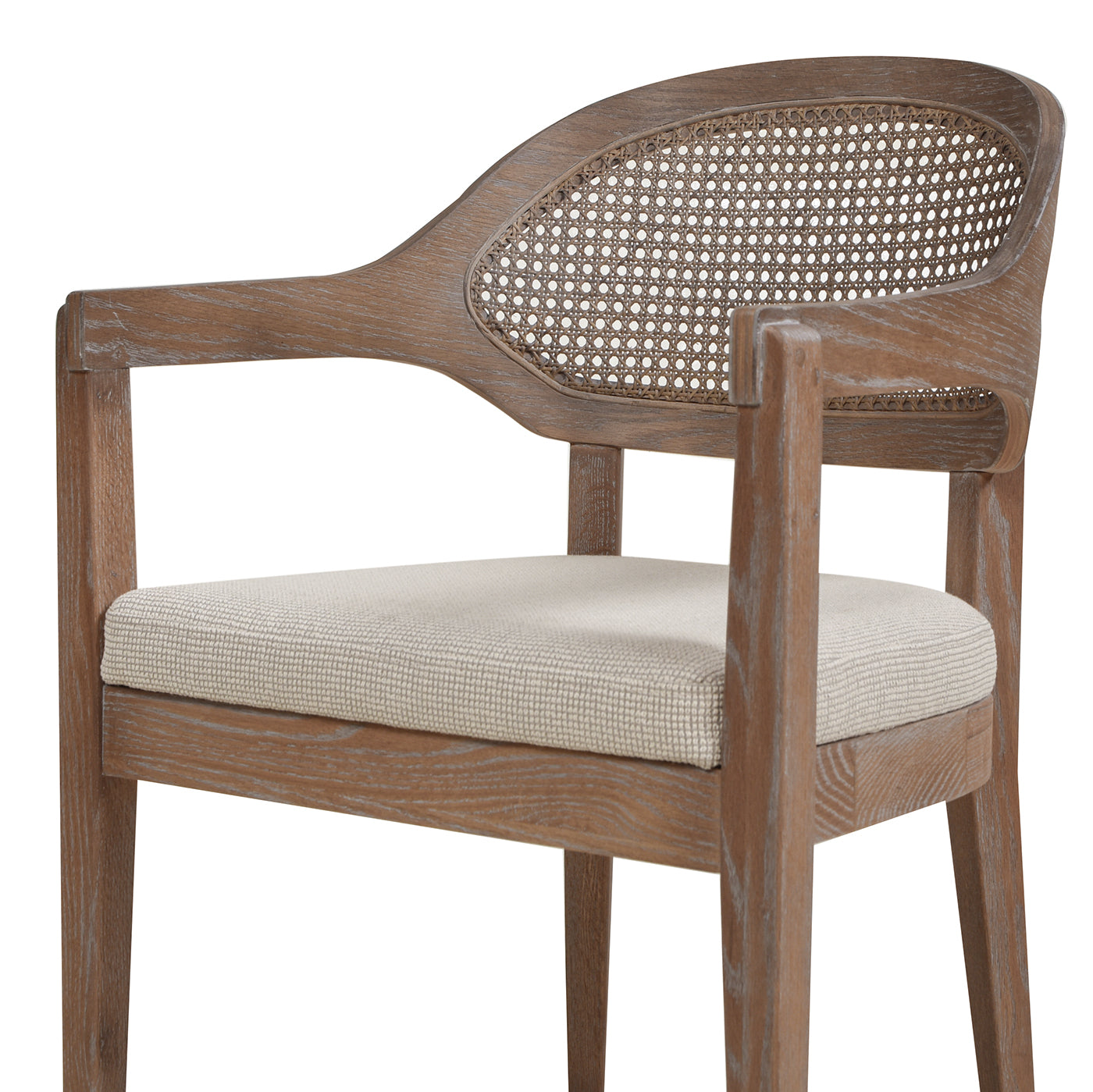 Americana Mid-Century Modern Cane Back Dining Chair, Taupe Beige Textured Weave