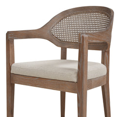 Americana Mid-Century Modern Cane Back Dining Chair, Taupe Beige Textured Weave