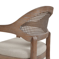 Americana Mid-Century Modern Cane Back Dining Chair, Taupe Beige Textured Weave
