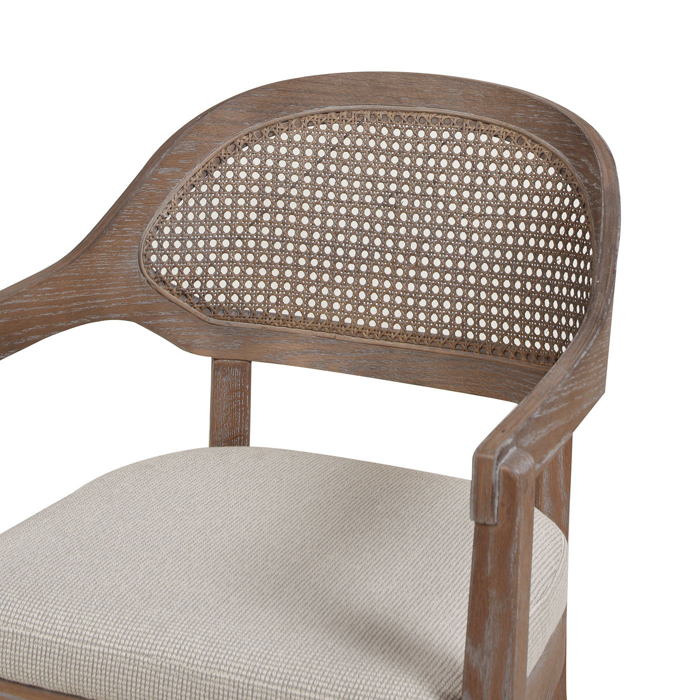 Americana Mid-Century Modern Cane Back Dining Chair, Taupe Beige Textured Weave