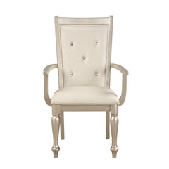 Modern Silver Finish Arm Chairs 2pc Set Crystal Button-Tufted Chair Traditional Design Dining Room Furniture Upholstered Seat Back