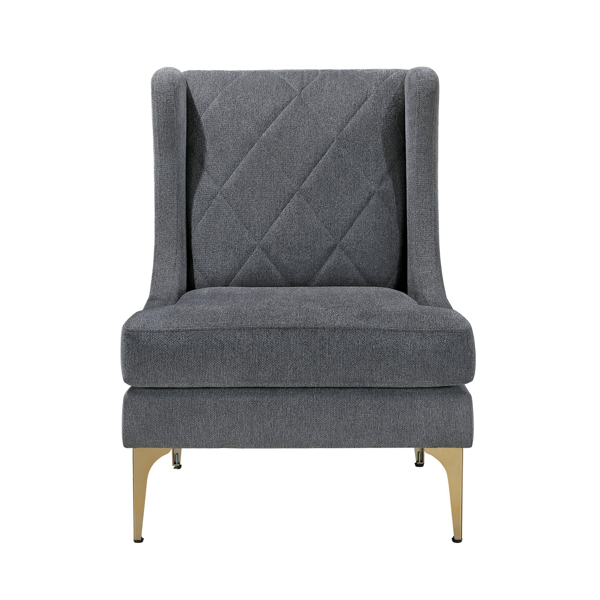 Modern Luxury Dark Gray Chenille Upholstery Wingback Accent Chair 1pc Gold Finish Metal Legs Pocket Coils Diamond Stitched Furniture
