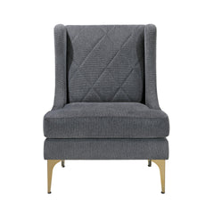 Modern Luxury Dark Gray Chenille Upholstery Wingback Accent Chair 1pc Gold Finish Metal Legs Pocket Coils Diamond Stitched Furniture