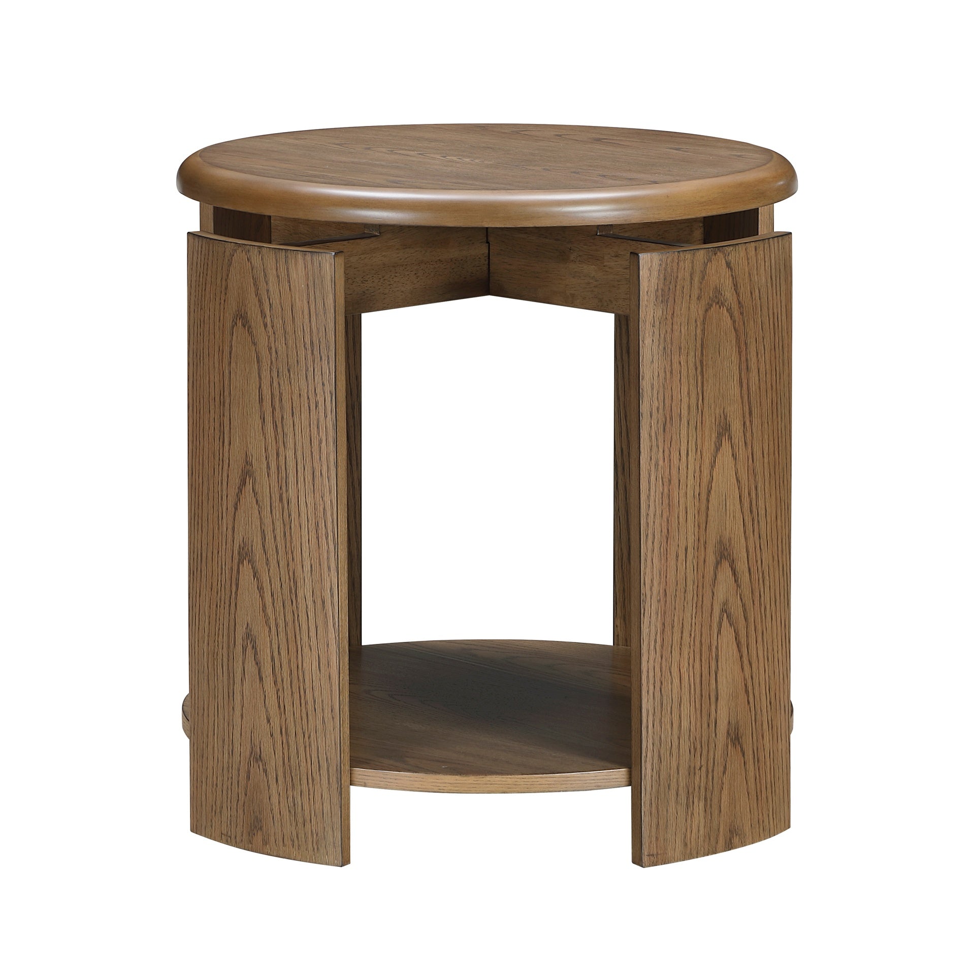 Brown Finish Round End Table with Open Shelf Living Room Furniture 1pc Side Table