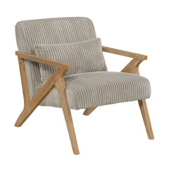 Upholstered Accent Chair with Pillow Taupe Soft Corduroy Foam Seat Cushion Solid Rubberwood Modern Home Furniture 1pc