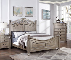 Formal Traditional Antique Silver 1pc California King Size Bed Unique Design Headboard Footboard Bedframe