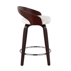 Grotto Mid-Century Modern Counter Stool with Swivel in Cherry with White Faux Leather by LumiSource - Set of 2