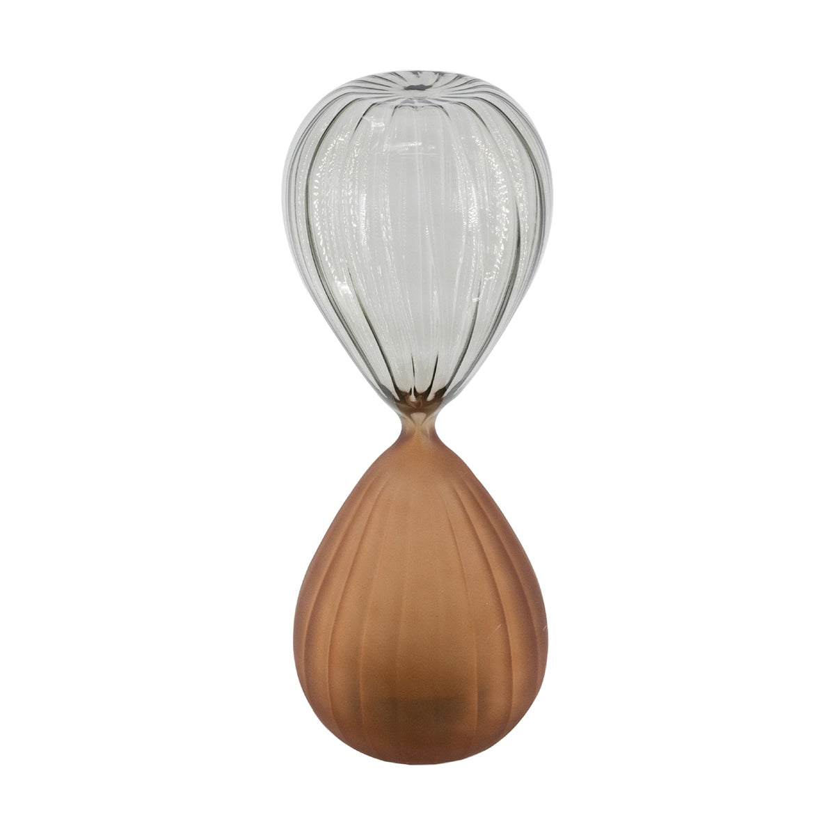 3.7x3.7x9.8" Ribbed 45-Minute Hourglass with Copper and Gray Finish and White Sand