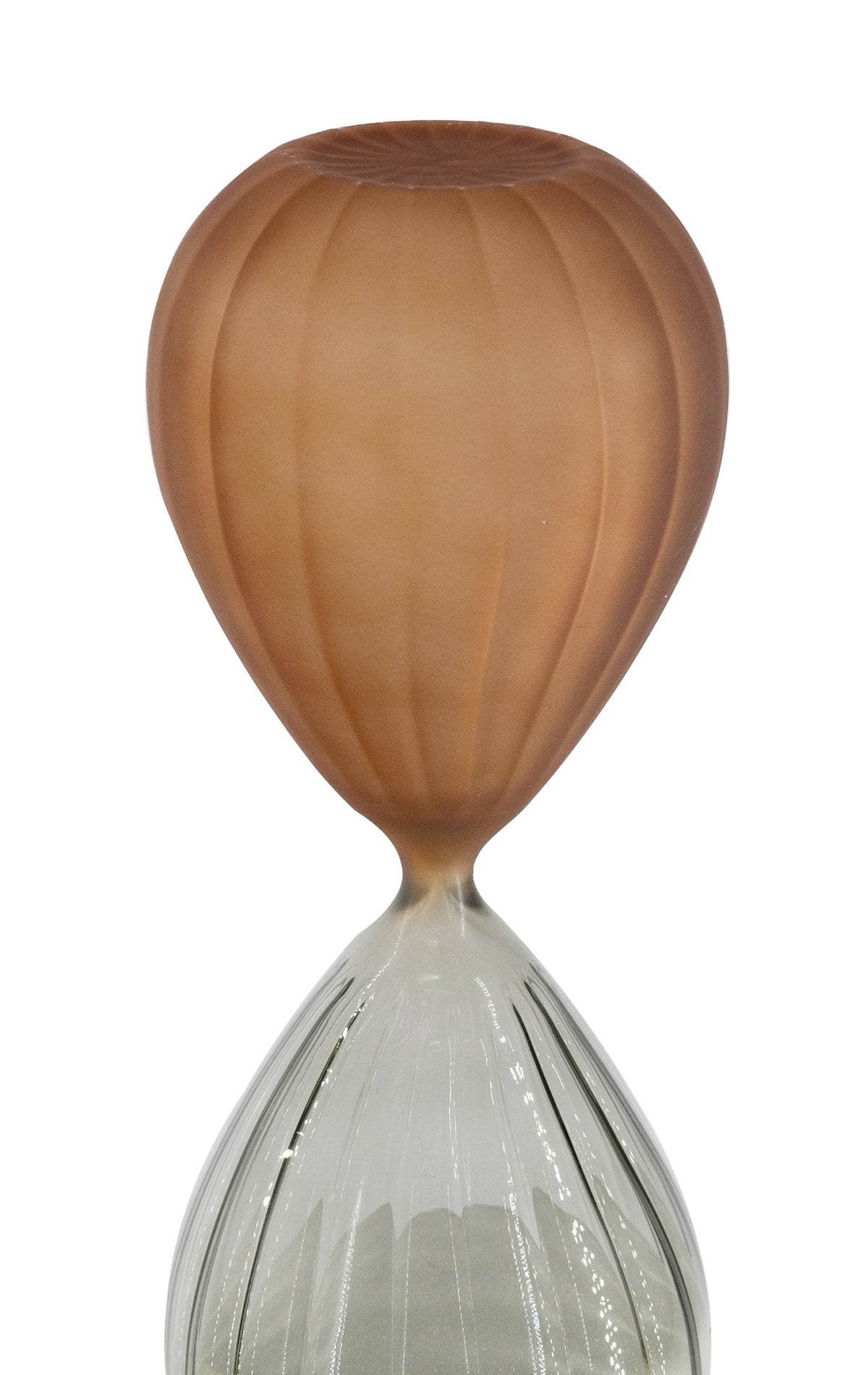 3.7x3.7x9.8" Ribbed 45-Minute Hourglass with Copper and Gray Finish and White Sand