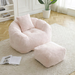 Giant Bean Bag Chair withFootstool, Oversized Bean Bag  for Adults and Kids, Faux Fur Shell-Shaped Large Chair with Filler, Stuffed Big Accent Sofa,  Floor Sofa for Gaming,Reading Living Room Bedroom