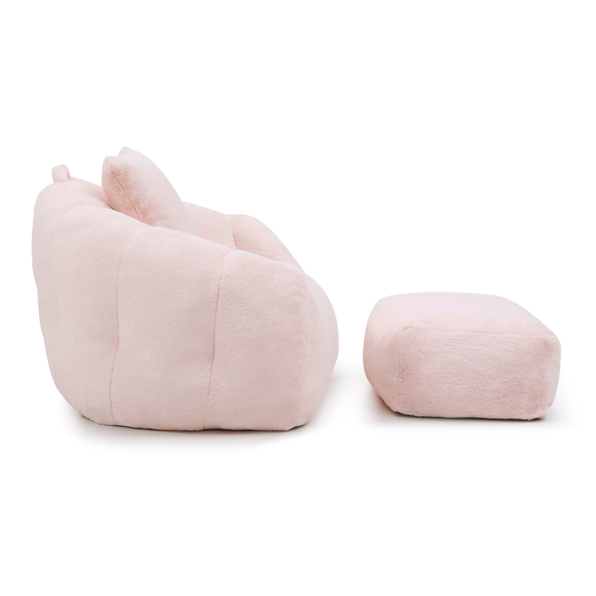 Giant Bean Bag Chair withFootstool, Oversized Bean Bag  for Adults and Kids, Faux Fur Shell-Shaped Large Chair with Filler, Stuffed Big Accent Sofa,  Floor Sofa for Gaming,Reading Living Room Bedroom