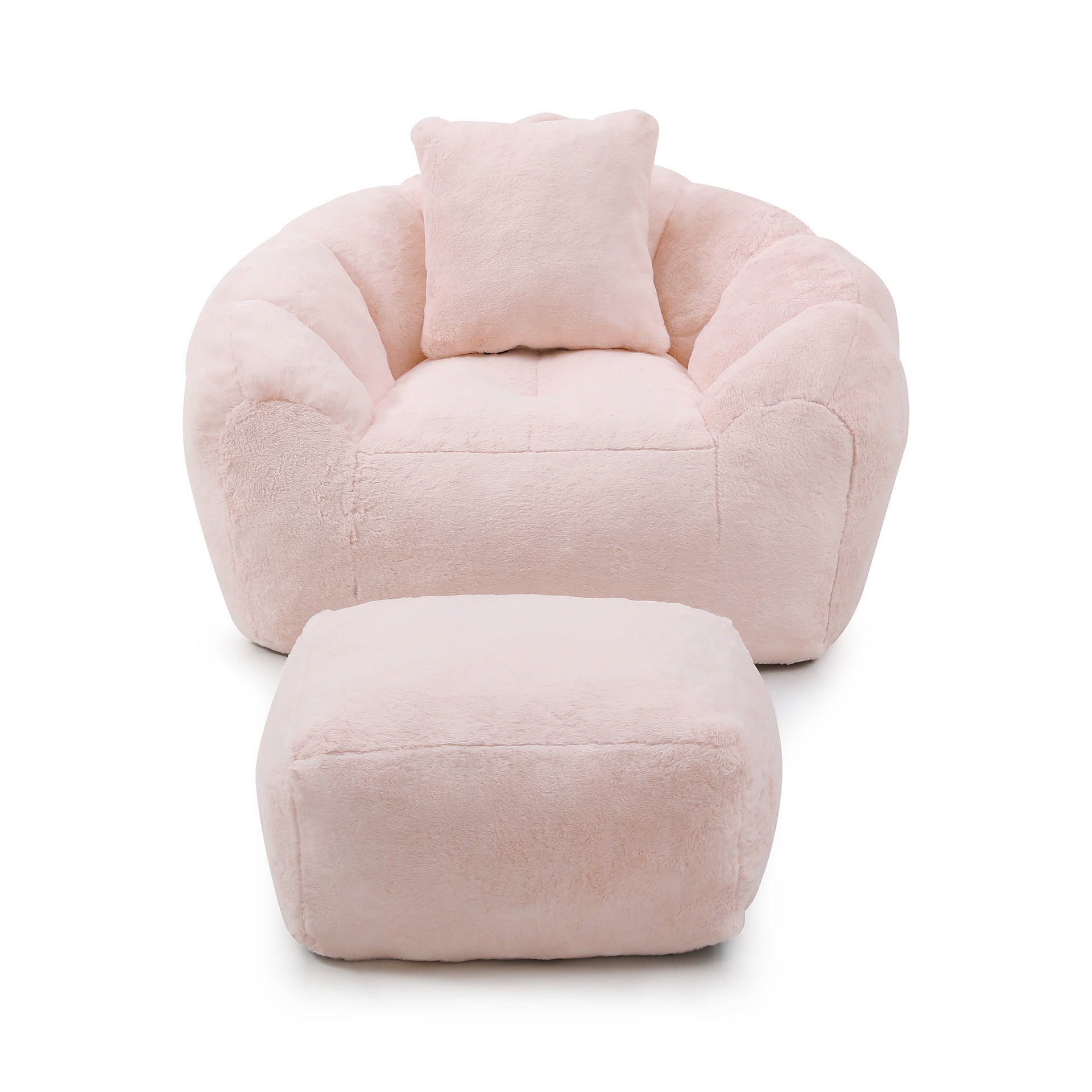 Giant Bean Bag Chair withFootstool, Oversized Bean Bag  for Adults and Kids, Faux Fur Shell-Shaped Large Chair with Filler, Stuffed Big Accent Sofa,  Floor Sofa for Gaming,Reading Living Room Bedroom