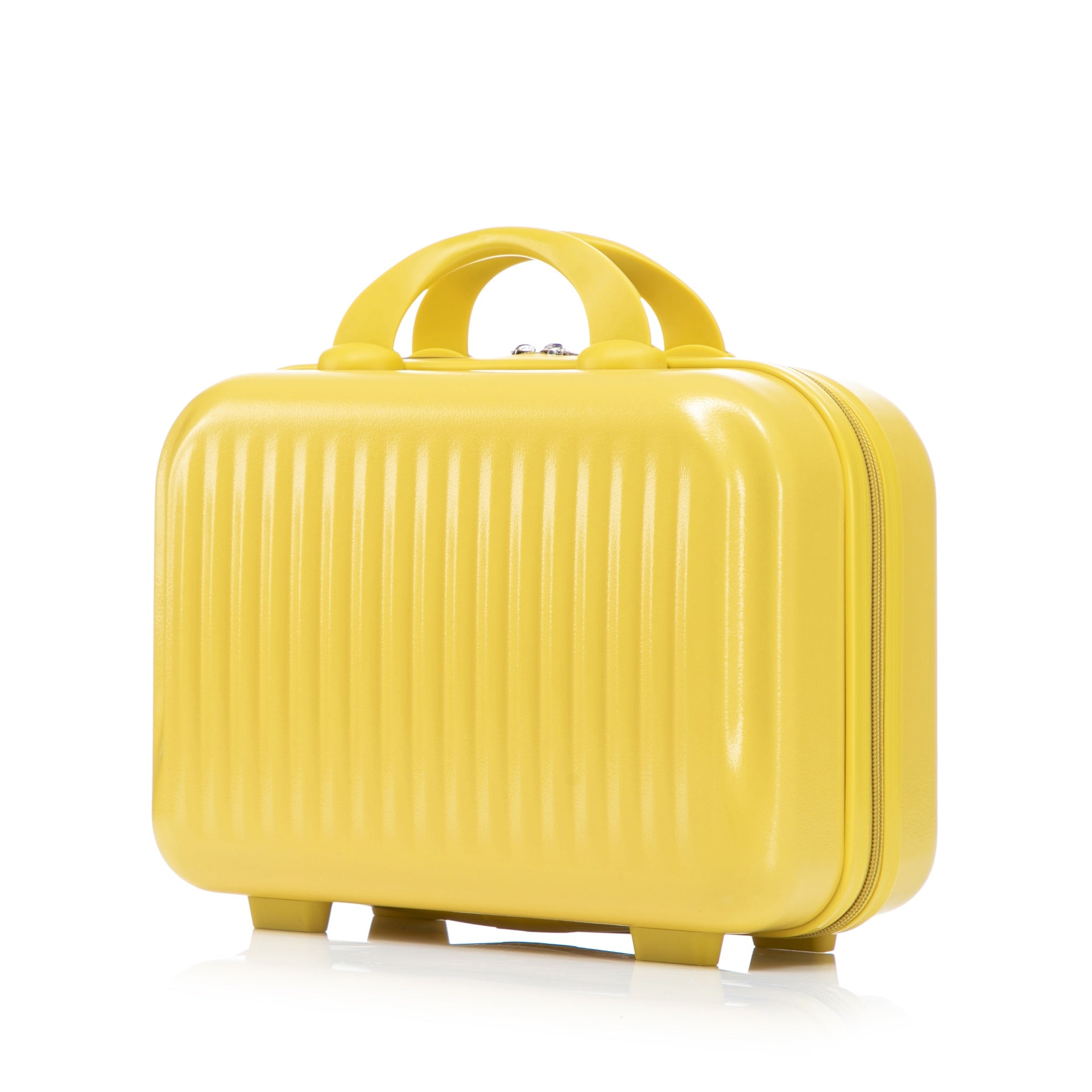 14"/20" 2 pcs/set in ABS Spinner Wheel Luggage, with Combination Lock and Front Opening Design, 14" Cosmetic Case (Yellow)