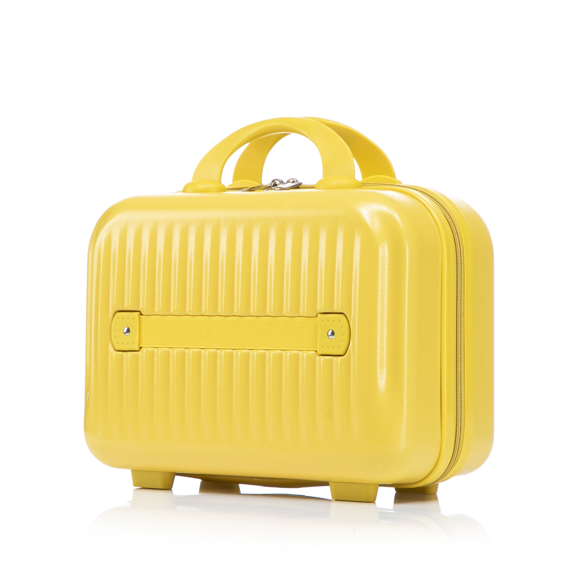 14"/20" 2 pcs/set in ABS Spinner Wheel Luggage, with Combination Lock and Front Opening Design, 14" Cosmetic Case (Yellow)