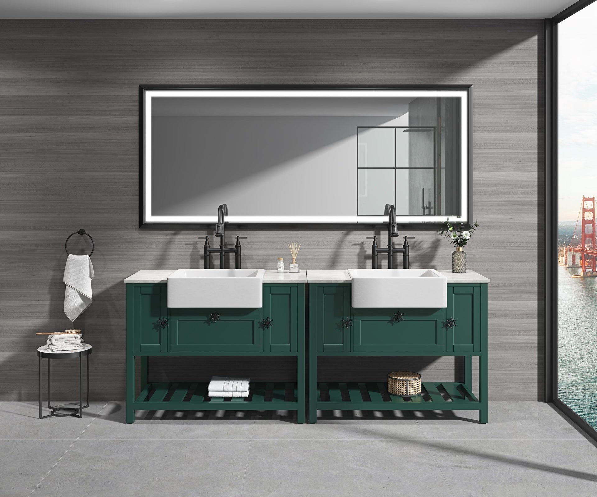 88 x 38 Inch LED Bathroom Mirror with Aluminum Frame, Wall Mounted Vanity Mirror, Anti-Fog, Memory, 3 Colors, Stepless Dimmable