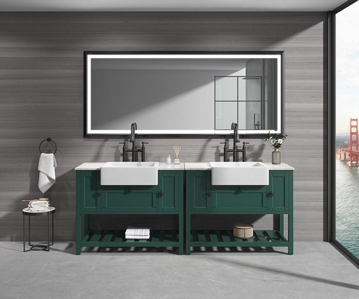 88 x 38 Inch LED Bathroom Mirror with Aluminum Frame, Wall Mounted Vanity Mirror, Anti-Fog, Memory, 3 Colors, Stepless Dimmable