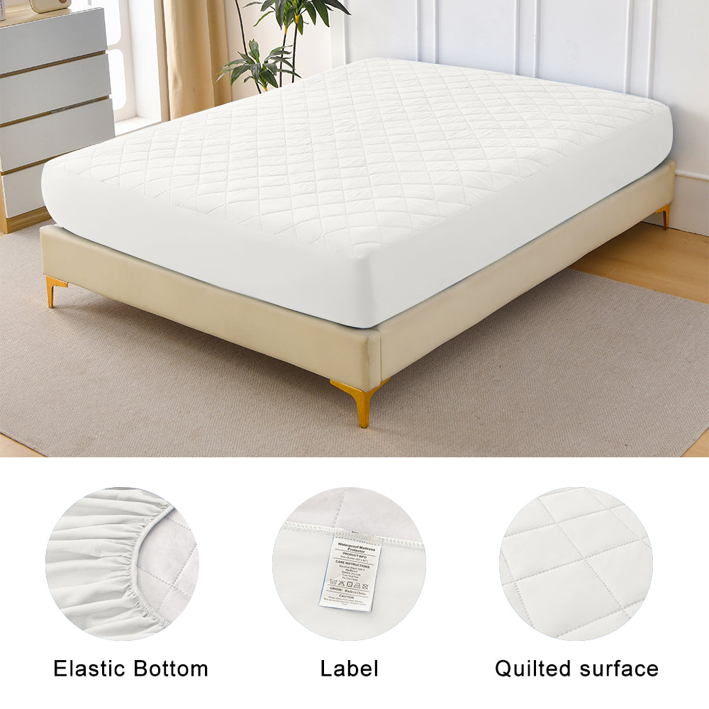 Diamond Grid Ultrasonic Waterproof Mattress Protector White Size K