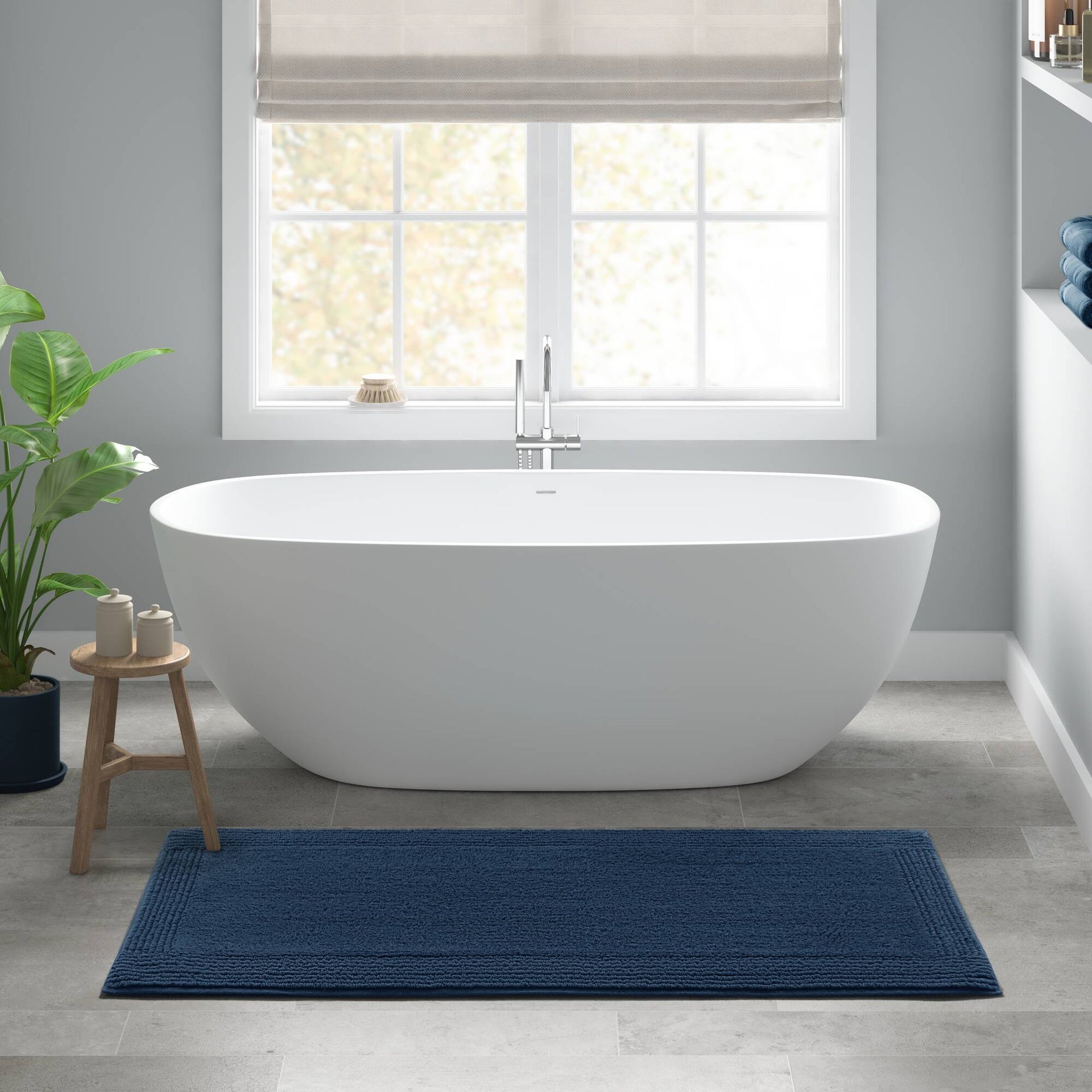 1 PCS 24x44" 100% Cotton Tufted 3000 GSM Reversible Bath Rug Navy