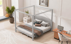 King Size Canopy Platform Bed with Headboard and Support Legs, Grey Wash