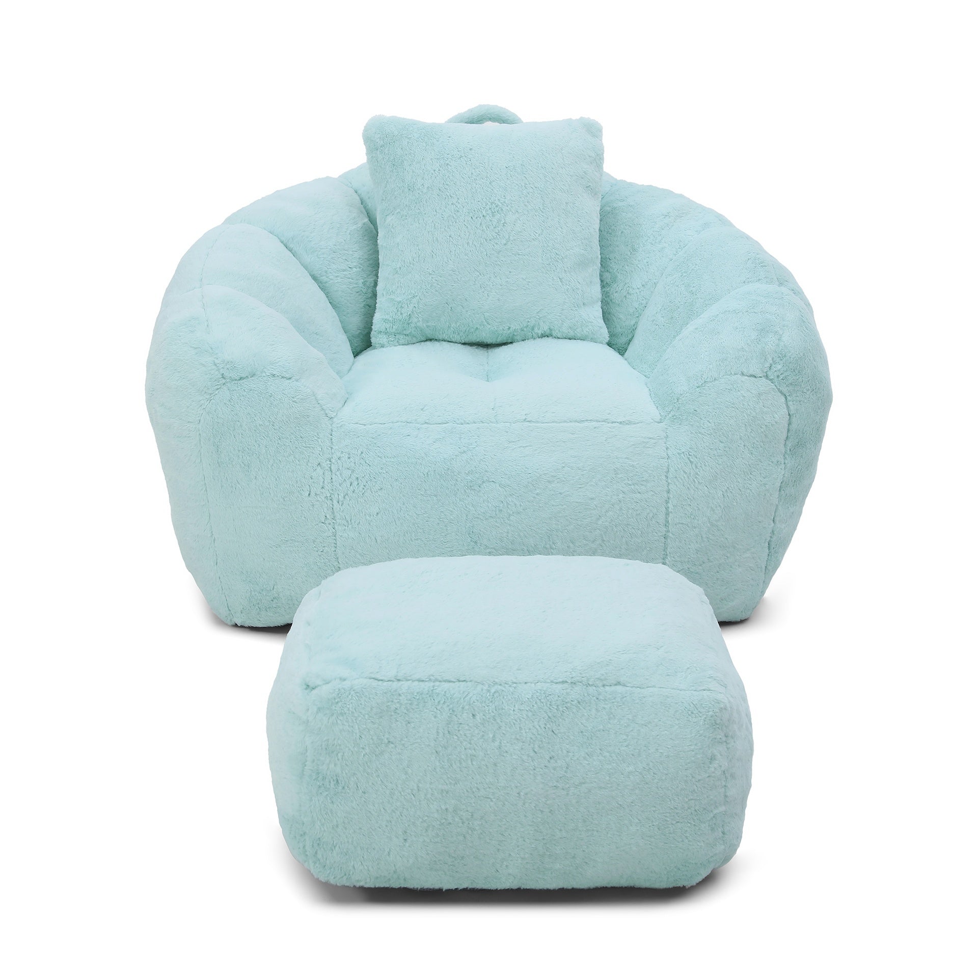 Giant Bean Bag Chair withFootstool, Oversized Bean Bag  for Adults and Kids, Faux Fur Shell-Shaped Large Chair with Filler, Stuffed Big Accent Sofa,  Floor Sofa for Gaming,Reading Living Room Bedroom