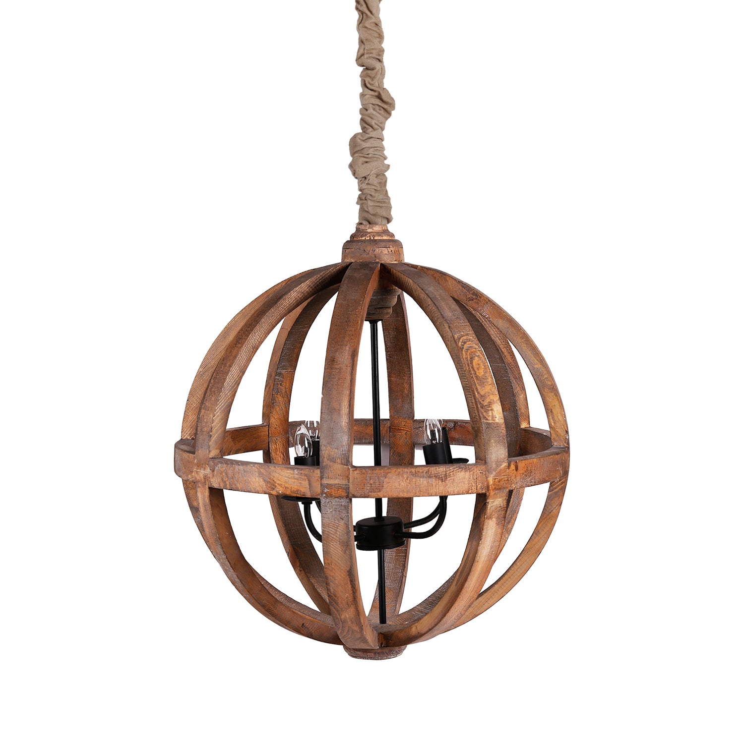 4 - Light Wood Chandelier, Hanging Light Fixture with Adjustable Chain for Kitchen Dining Room Foyer Entryway, Bulb Not Included