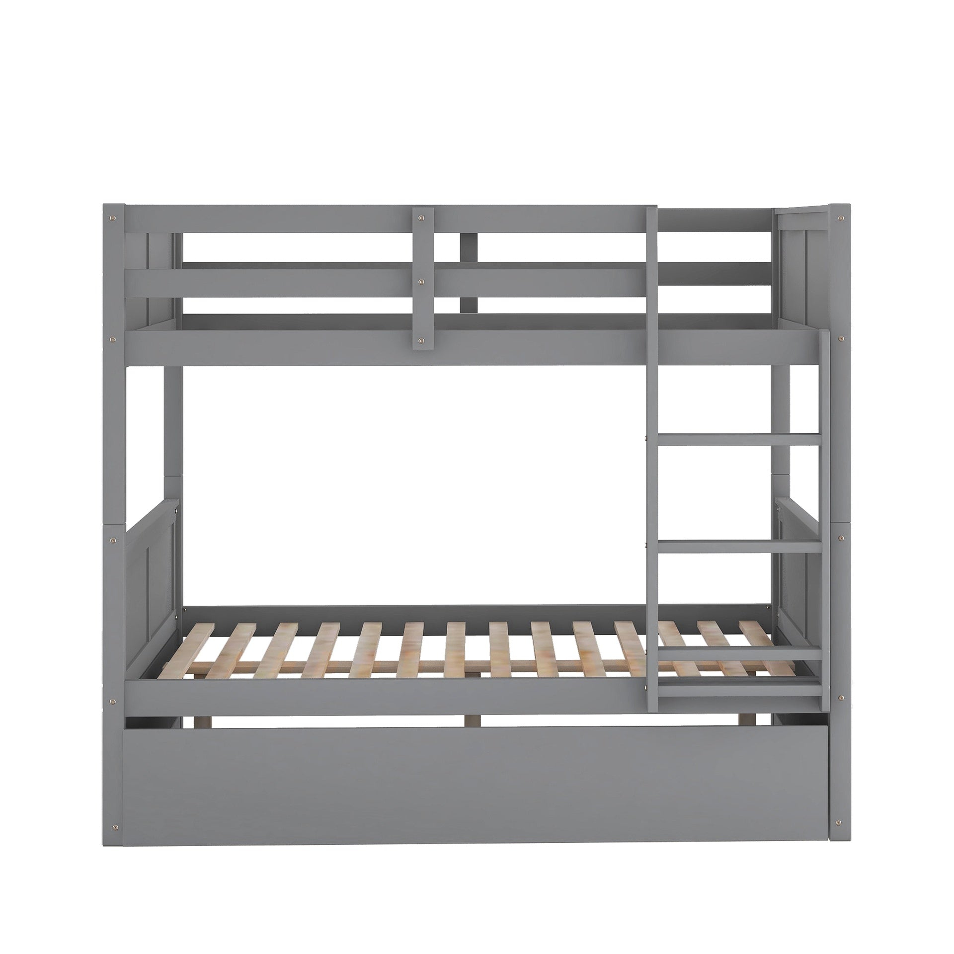Full Over Full Bunk Bed with Twin Size Trundle, Gray
