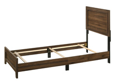 Brown Cherry Finish Fabric 1pc Twin Size Panel Bed Beautiful Wooden Bedroom Furniture Contemporary Style