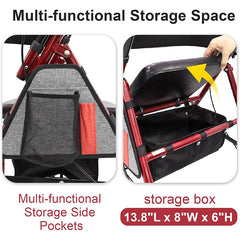 Lightweight Foldable Rollator Walkers with Seat for Seniors, 350 lb Capacity, 5-Position Adjustable Height, Premium Hybrid Rolling Walker - Aluminum and Carbon Steel (Red)