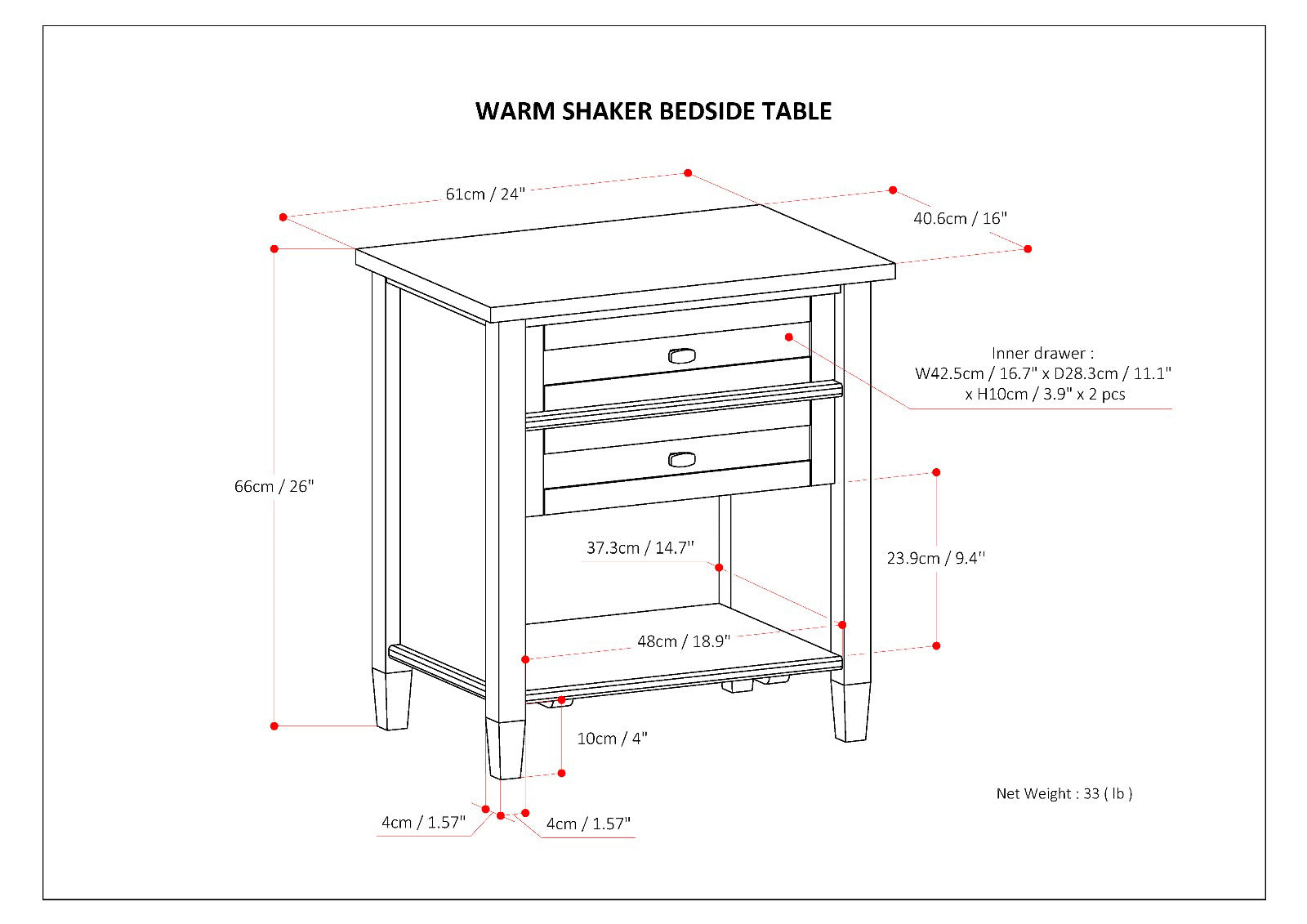 Warm Shaker Solid Wood 24 inch Wide Transitional Nightstand in Light Golden Brown