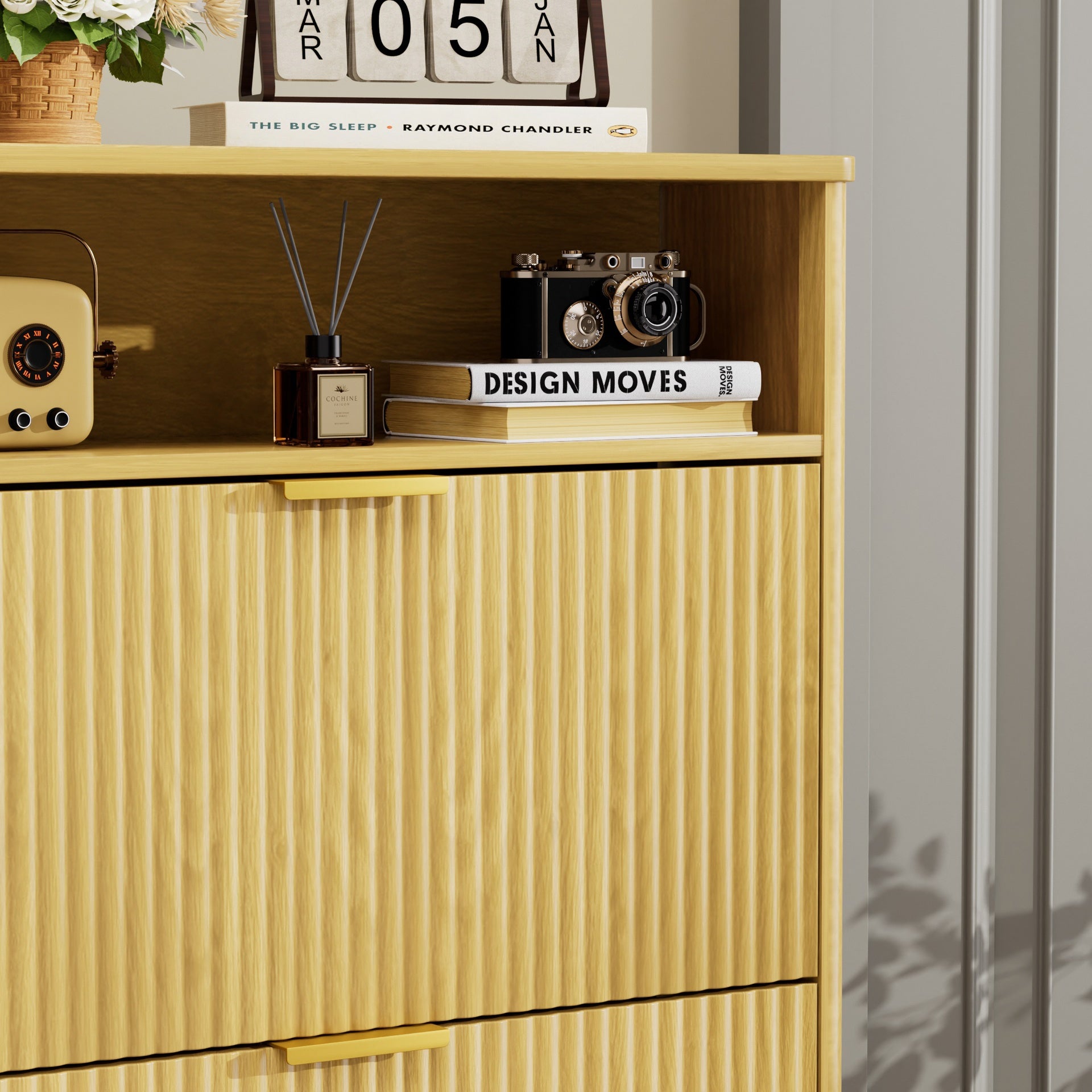 Shoe Cabinet Storage for Entryway Hidden Shoes Storage Cabinet with 2 Flip Drawers, Tall Free Standing Shoe Organizer Rack for Foyer, Hallway. Natural,31.6'' L x 9.6'' W x 40'' H.