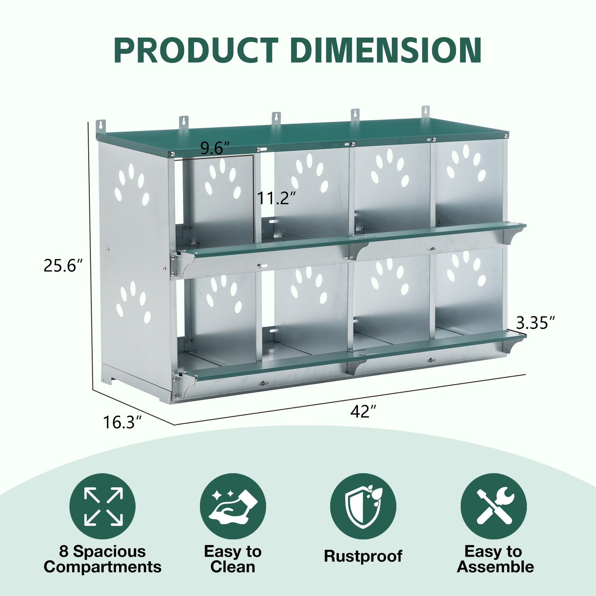 8 Compartment Chicken Nesting Boxes,For Laying Eggs, Metal Poultry Nest Box Wall Mount for Chickens, Hens, Large Vented Holes Chicken Coop Box
