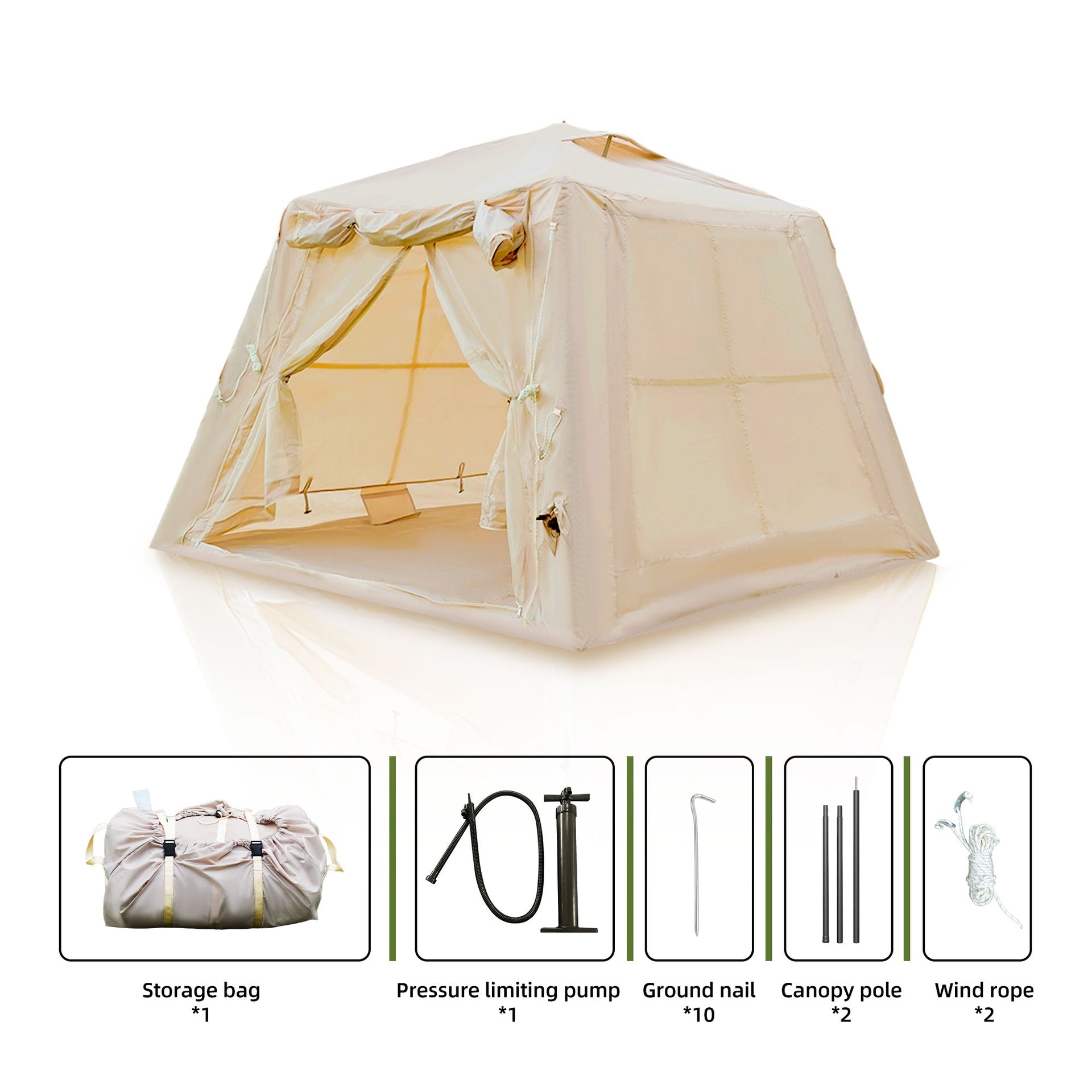5.76 m ² Inflatable Tents for Camping with canopy, Blow Up Tent with Hand Pump, Easy Setup InflatableTent 4 Season Tent, Waterproof Oxford Air Glamping Tents for Camping Adult 2-3 Person