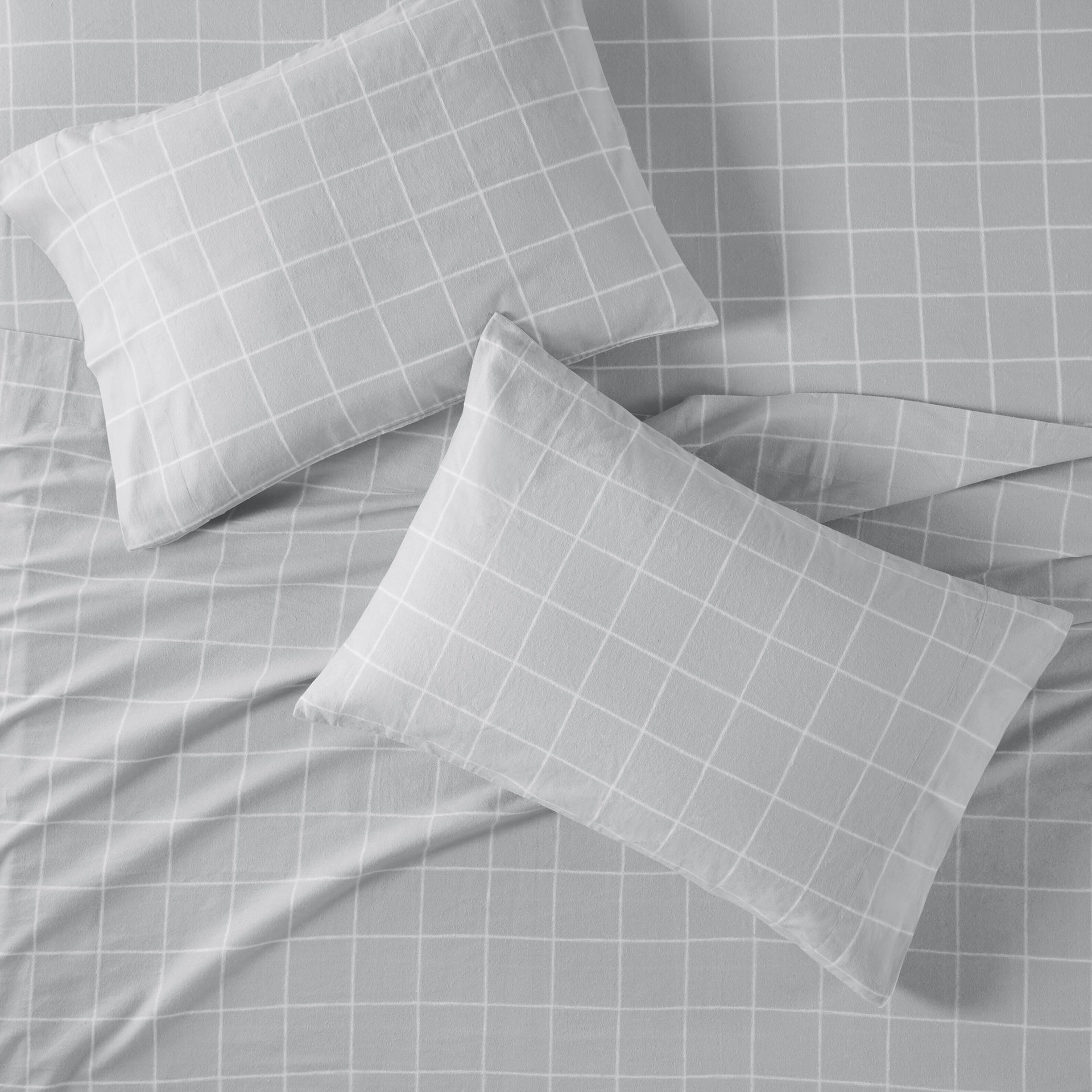 4-Piece King 100% Cotton Flannel Printed Sheet Set,Grey Windowpane