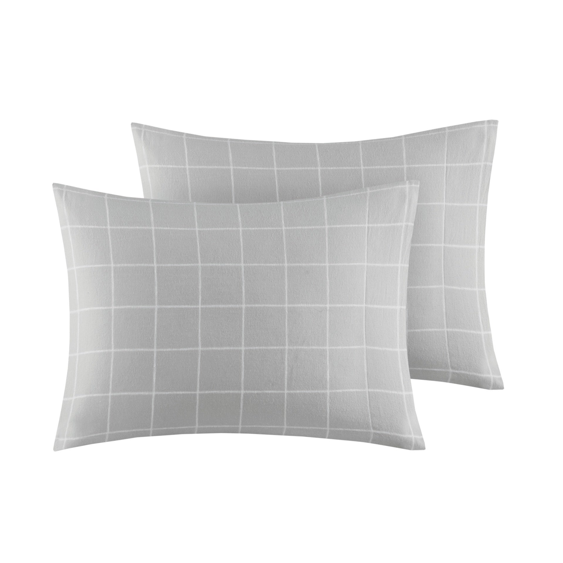 4-Piece King 100% Cotton Flannel Printed Sheet Set,Grey Windowpane
