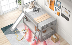 Twin over Twin Bunk Bed with Convertible Slide and Ladder, Gray
