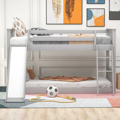 Twin over Twin Bunk Bed with Convertible Slide and Ladder, Gray