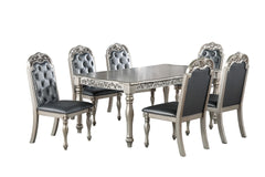 Traditional Formal Silver / Grey Finish 7pc Dining Set Table w 6x Side Chairs Rubber wood Intricate Design Tufted back Cushion Seat Dining Room Furniture