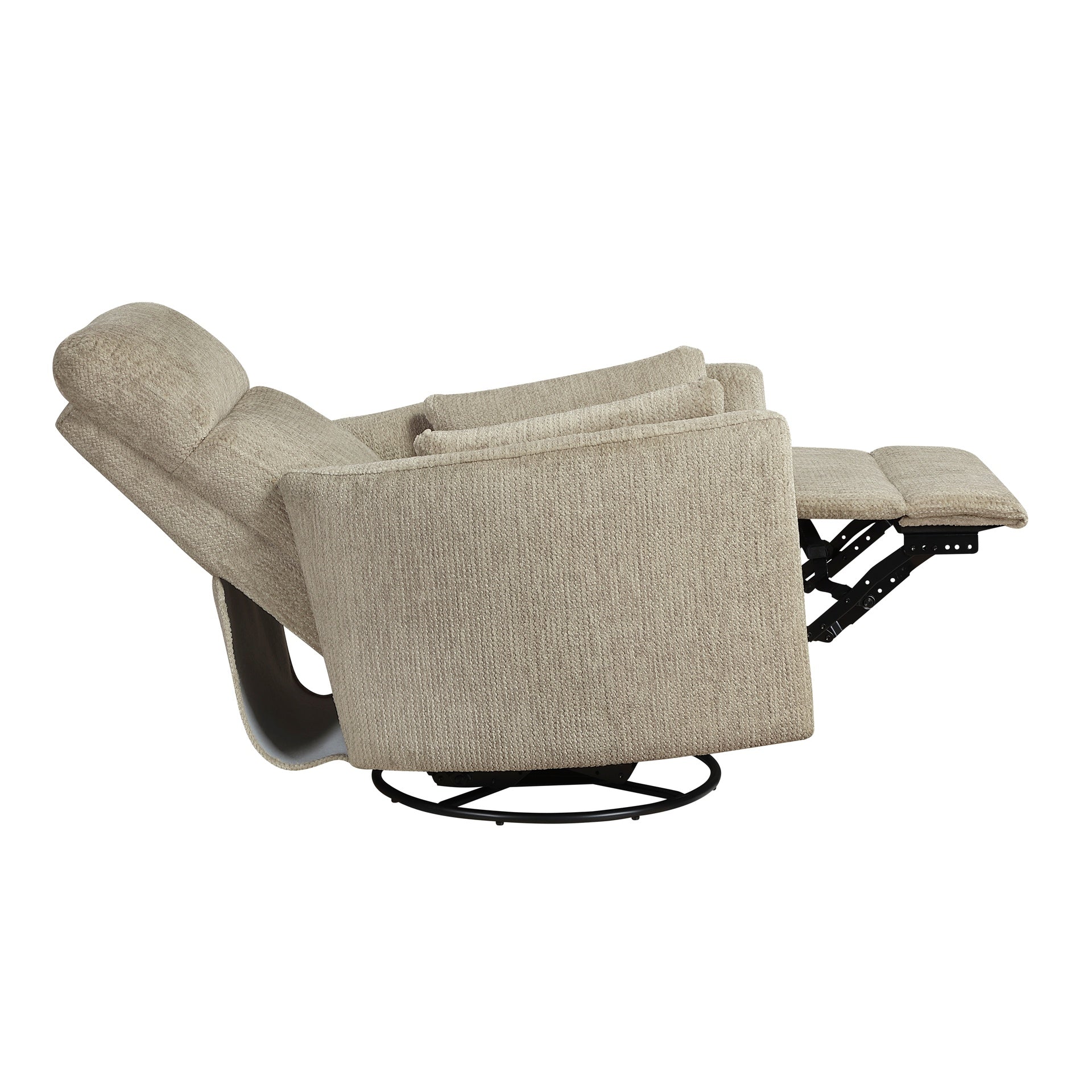 Modern Swivel Glider Reclining Chair Brown Microfiber Upholstery Plush Comfort Matching Pillows Living Room Furniture 1pc