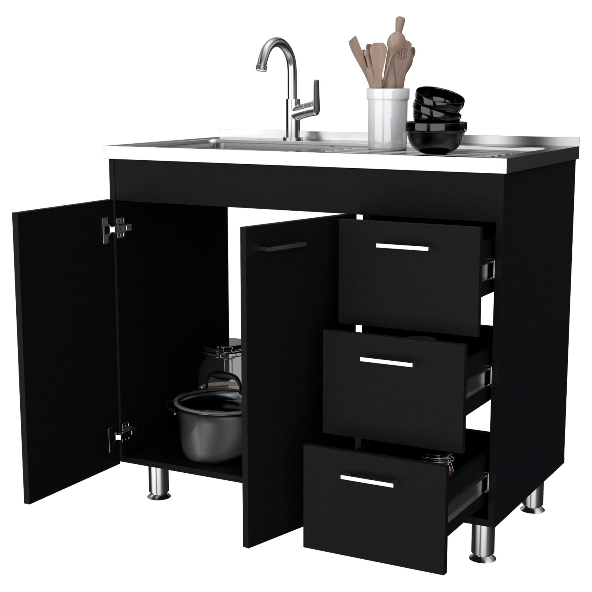 Wenge 2-Door 3-Drawer Kitchen Cabinet
