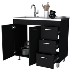 Wenge 2-Door 3-Drawer Kitchen Cabinet