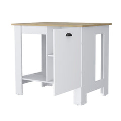 Vancouver 1-Door Kitchen Island with Open Shelf White and Macadamia