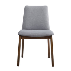 Walnut Finish Side Chairs Set of 2, Gray Fabric Upholstery Seat and Back Wooden Kitchen Casual Dining Furniture