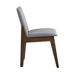 Walnut Finish Side Chairs Set of 2, Gray Fabric Upholstery Seat and Back Wooden Kitchen Casual Dining Furniture