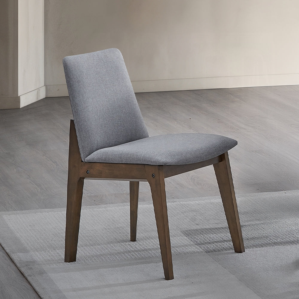 Walnut Finish Side Chairs Set of 2, Gray Fabric Upholstery Seat and Back Wooden Kitchen Casual Dining Furniture