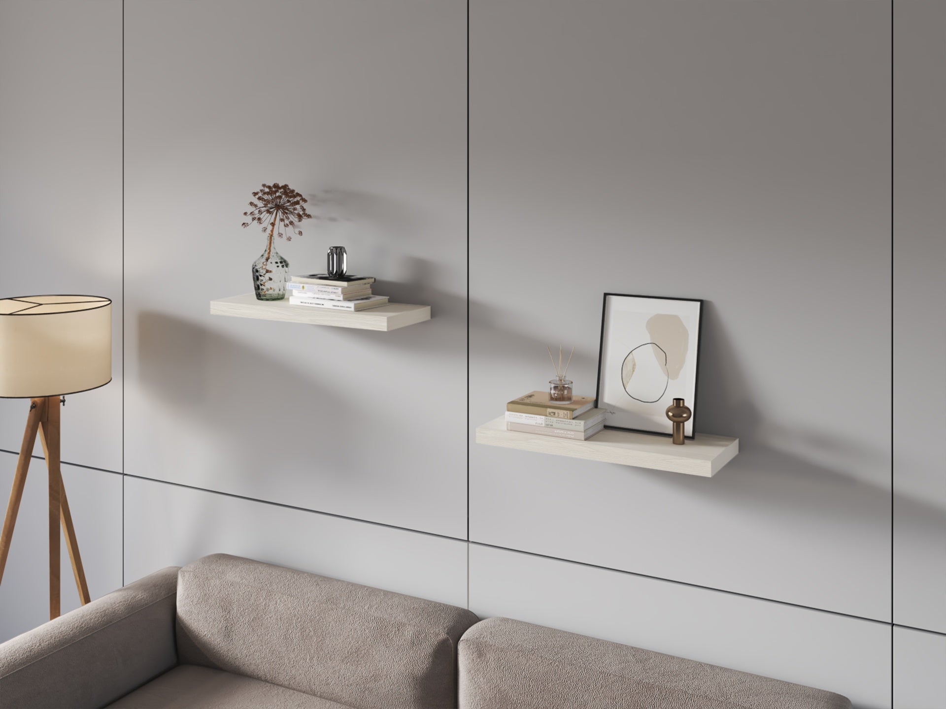 FM FURNITURE Iva Floating shelf in melamine x2 ,White Oak
