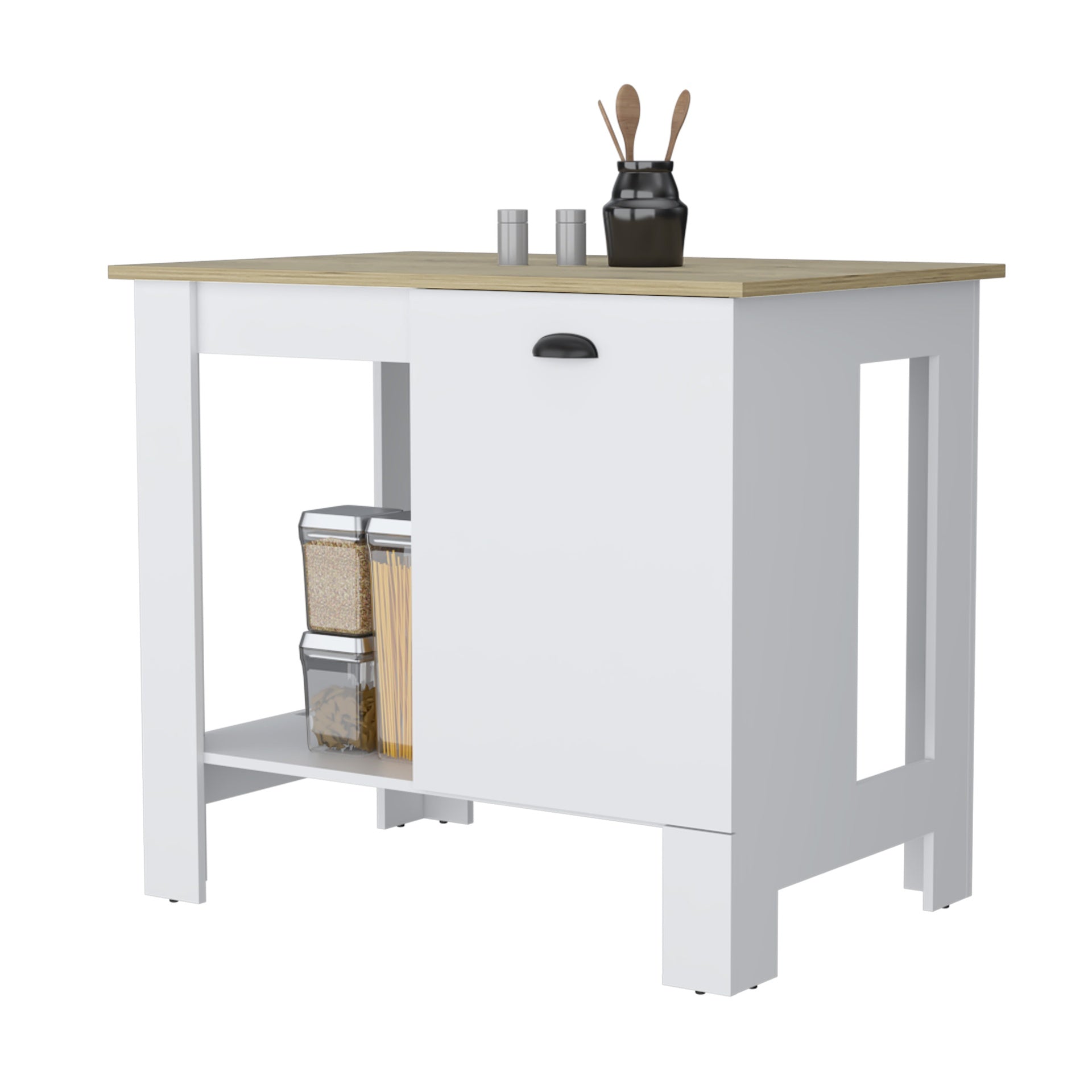 Lander Kitchen Island with Single Door and Lower Open Shelf
