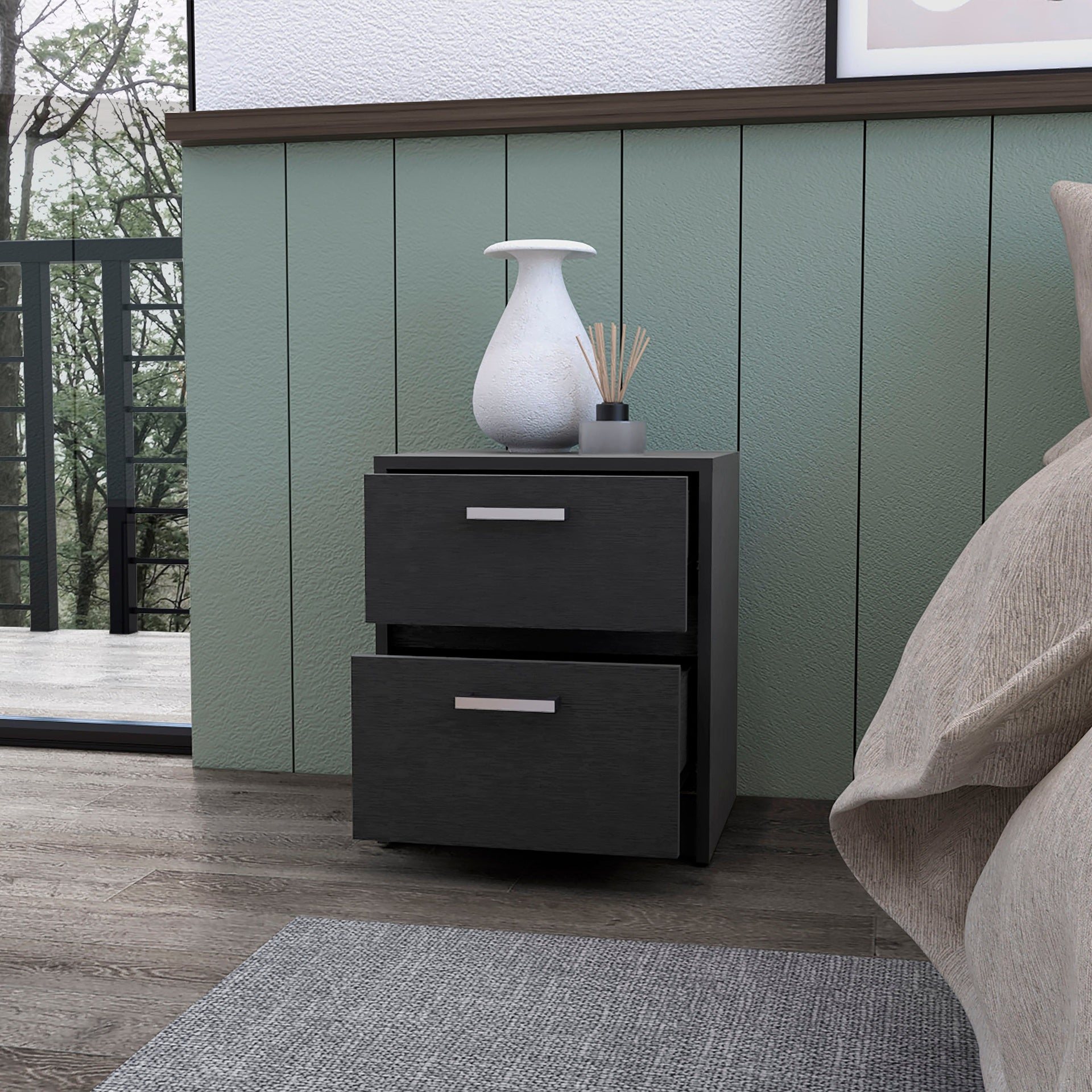 Myrtle 2 Drawers Nightstand, Bedside Table with Metal Handles