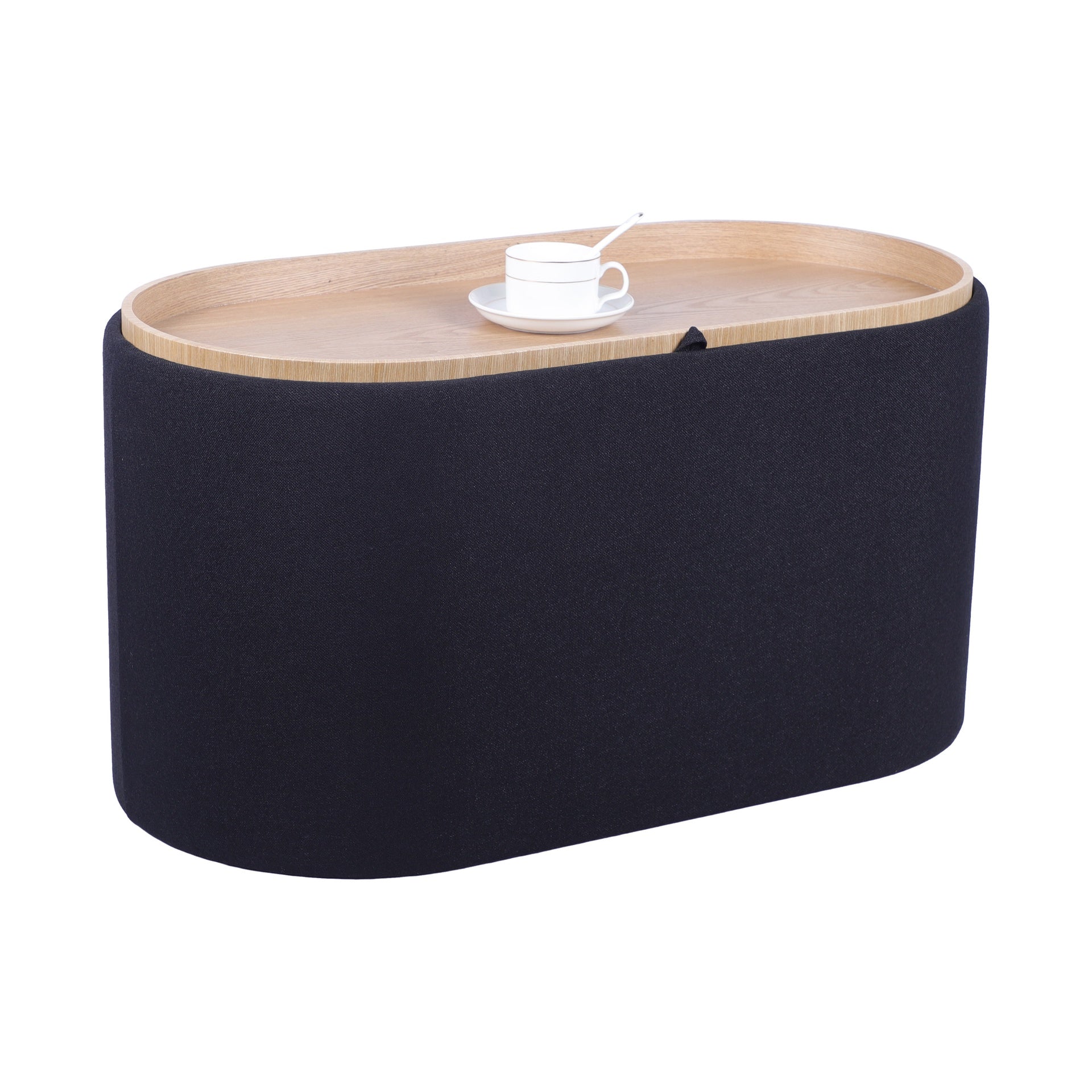 Storage Ottoman with Reversible Wooden Tray Top, Black