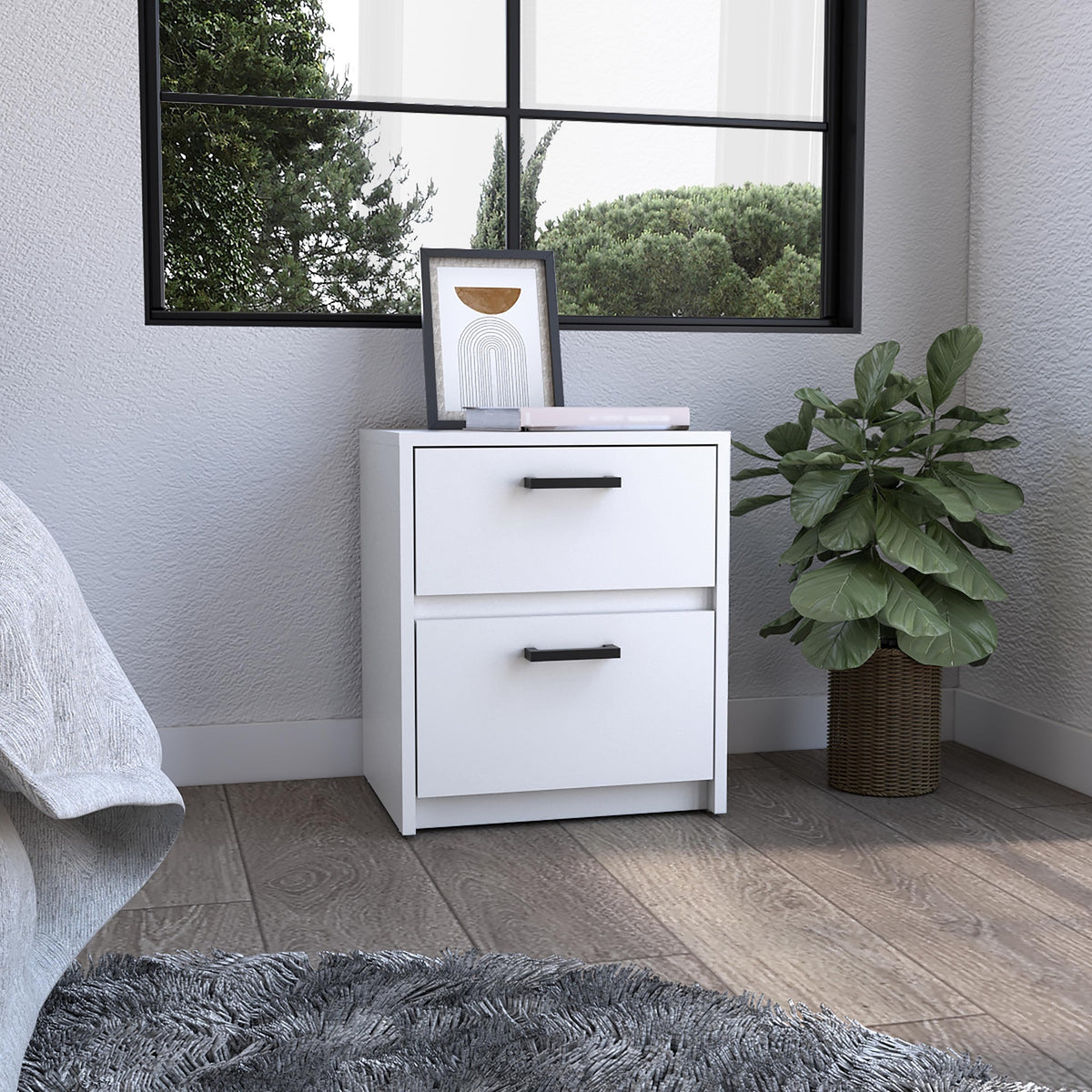 Nightstand 18"H , 2 Drawers with Metal Handles, White